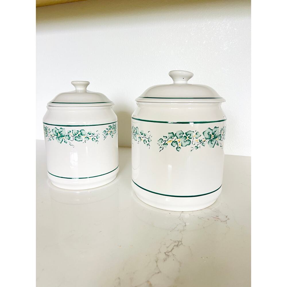 Vintage Corelle Callaway Ceramic Cannisters with Lid Ivy Print